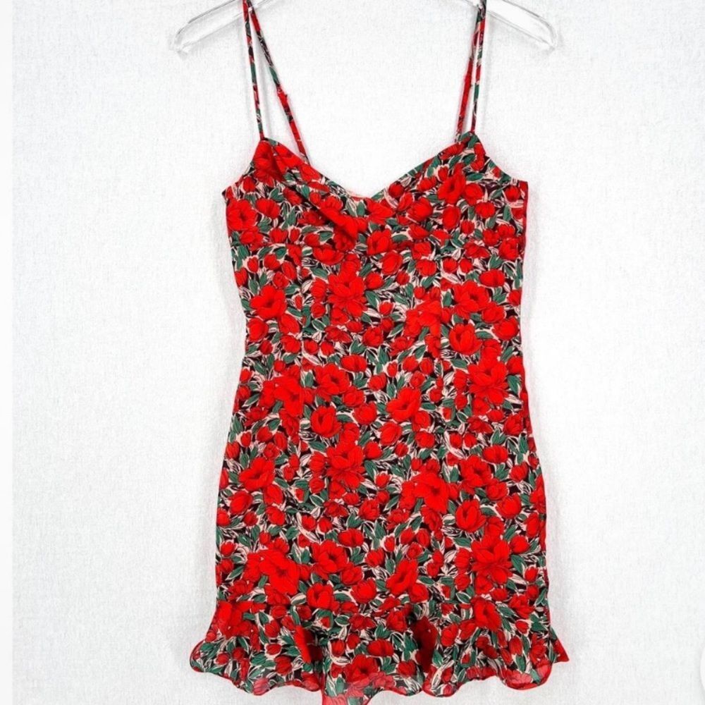 SUPER DOWN Hadley Cami Dress Womens Red Floral Sleeveless Mini Flounce smaller - Picture 3 of 12